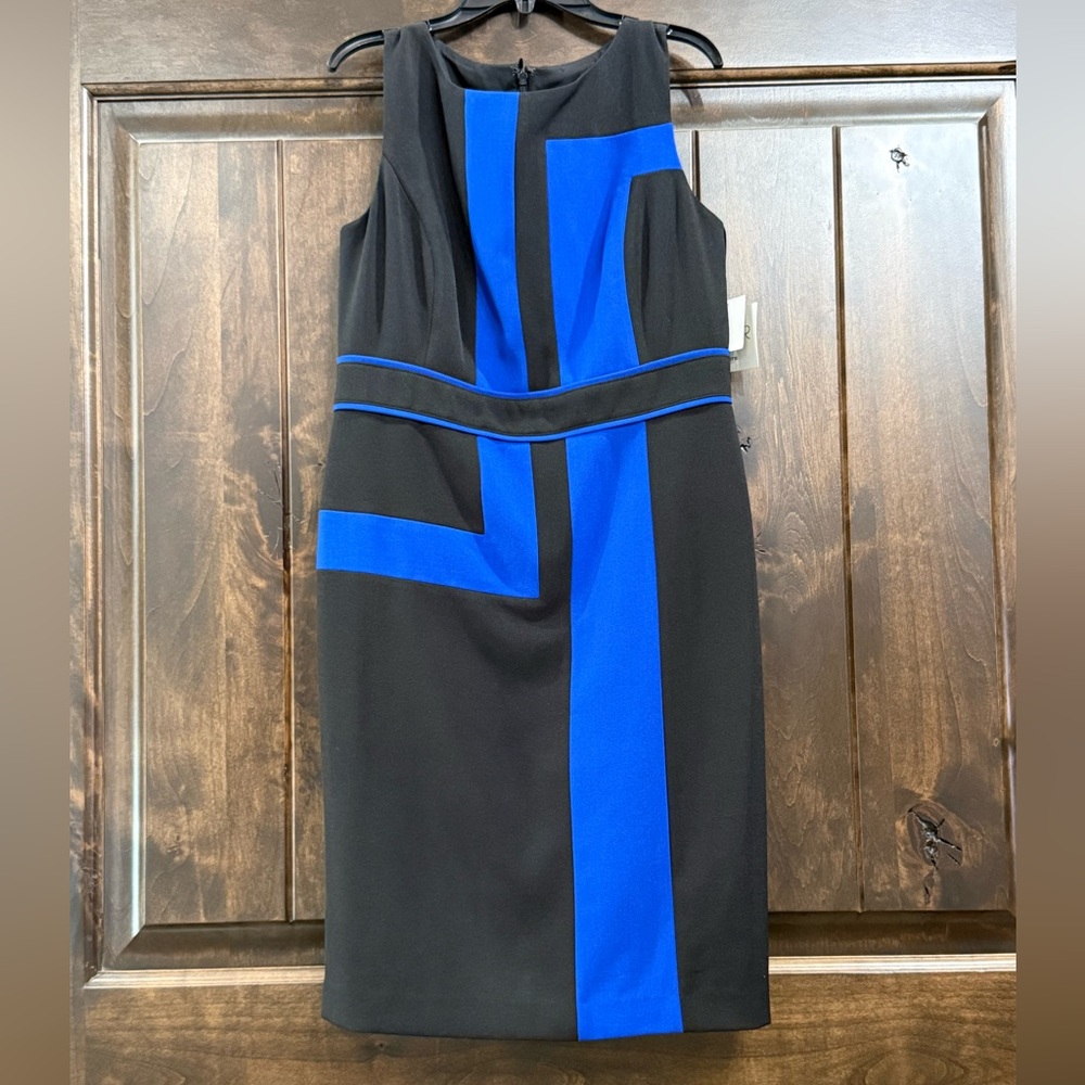 Kasper Black and Electric Blue Geometric  Dress